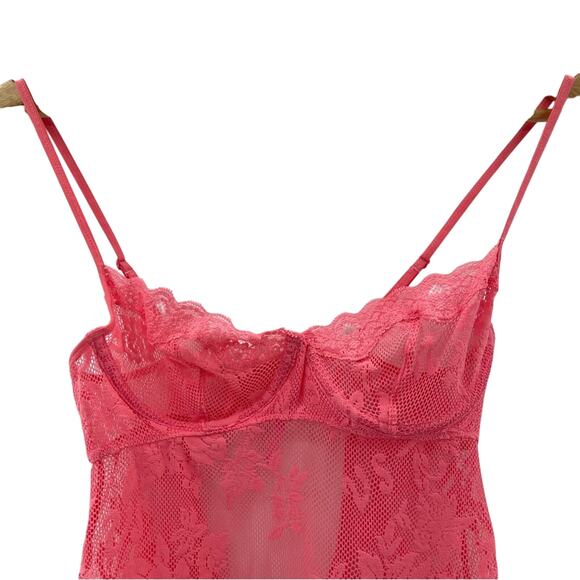 Victoria’s Secret Y2k 2006 Coral Lace Floral Logo Underwire Chemise Lingerie 34B - Picture 3 of 11